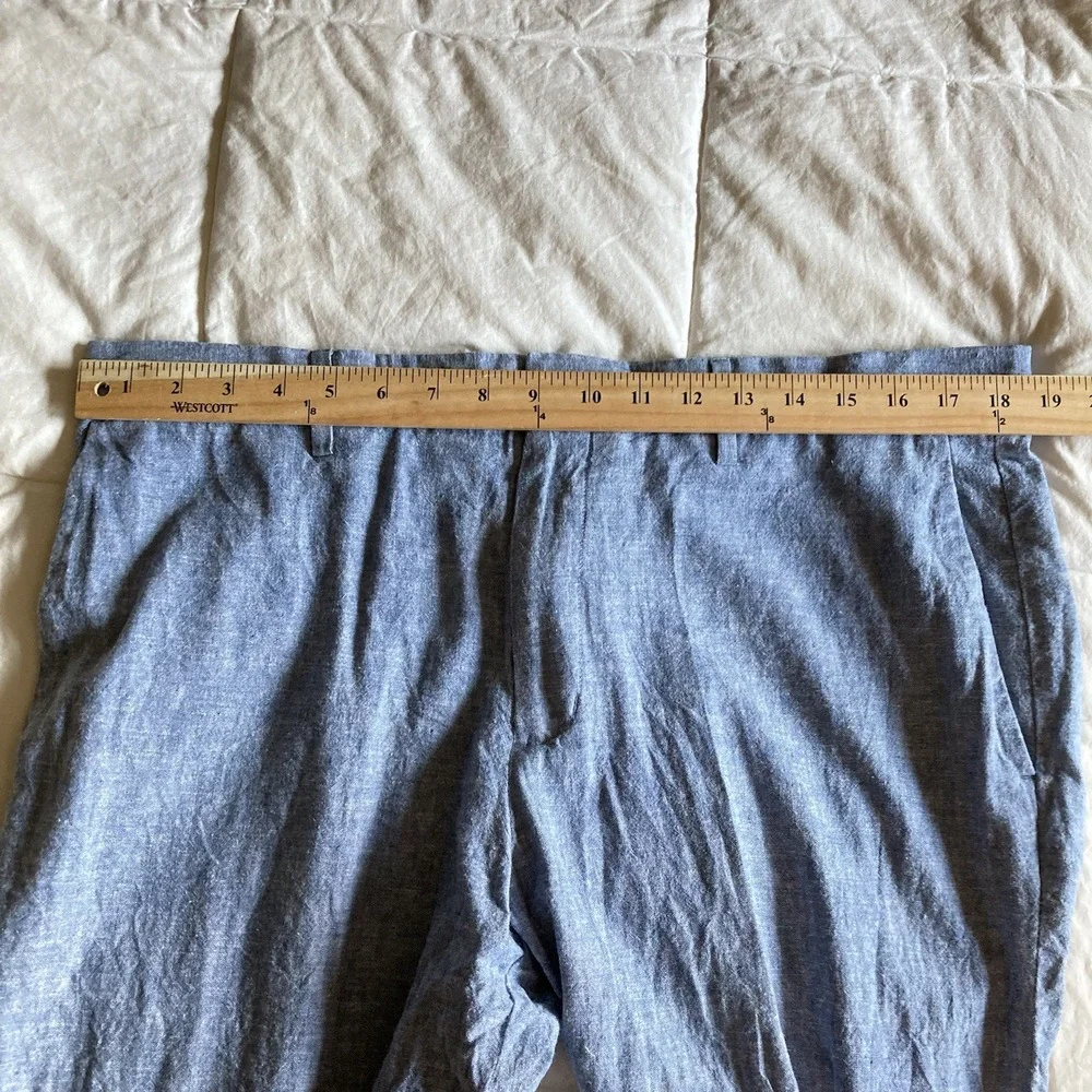 Perry Ellis Portfolio Linen Cotton Trouser Slack Mens 37.5x30.5 Baby Blue Breezy
